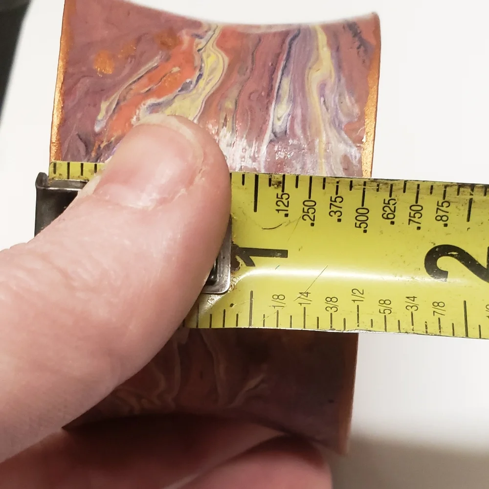Hand Painted Acrylic Pour Pink Purple & Copper Metallic Swirl Cuff Bracelet